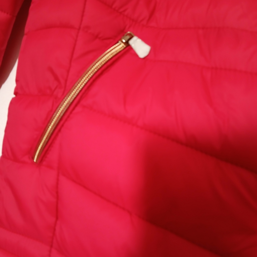 POLU Women's Bold Red Puffer Coat Size L  2 Pocket NEW - Picture 5 of 12